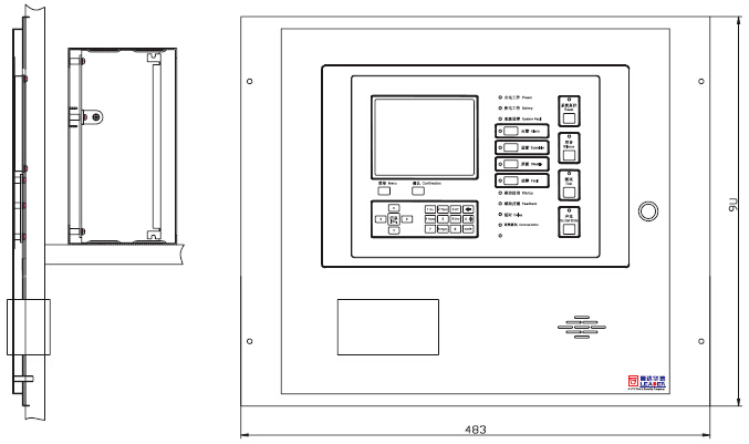 JB-QB-ES128F可燃氣體報警控制器外形與結(jié)構(gòu)尺寸圖